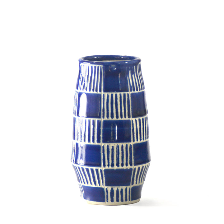 Cobalt Plaid Vase